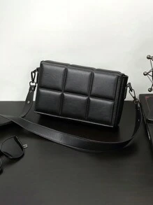 1 件新款格纹 PU 皮包，休闲商务单肩包斜挎包单肩包侧包方形包，适合节日旅行必备大学生书包徒步旅行冬季大容量多功能户外便携时尚休闲爸爸礼物男友礼物度假趣味礼物圣诞节感恩节礼物胸包侧包挎包流浪包臀包手提包情人节复古黑包节日必备露营单肩包贴纸返校情人节礼物男士情人节礼物复古礼品包包斜挎包春季复古包学校用品 - 黑色 - 查看 5