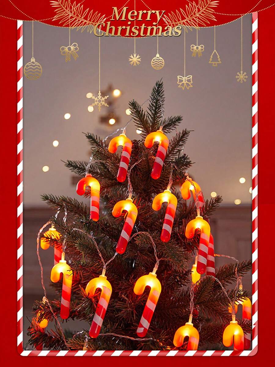 1 件 1.5m 10 Led 聖誕樹和拐杖糖形狀燈串,室內裝飾照明,營造節日氣氛 - 紅白色 - 查看 1