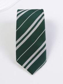 1 件男士 7 厘米深绿色和白色条纹学院风领带休闲男士领带