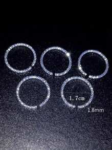 5pcs Copper Material Open Ring Set With Star & Sparkling Effect For Daily & Night Club Wear - Silver - View 10