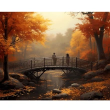 1入組/套成人diy按照數字繪畫套件,秋季花園風景繪畫,現代牆面家居裝飾,禮物 40x50cm/16x20英寸,不含畫框 - 彩色 - 查看 1