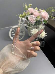 1pc Transparent Perforated TPU Phone Case With Silver Logo, Compatible With Apple, Redmi, Honor Models - Clear - View 6