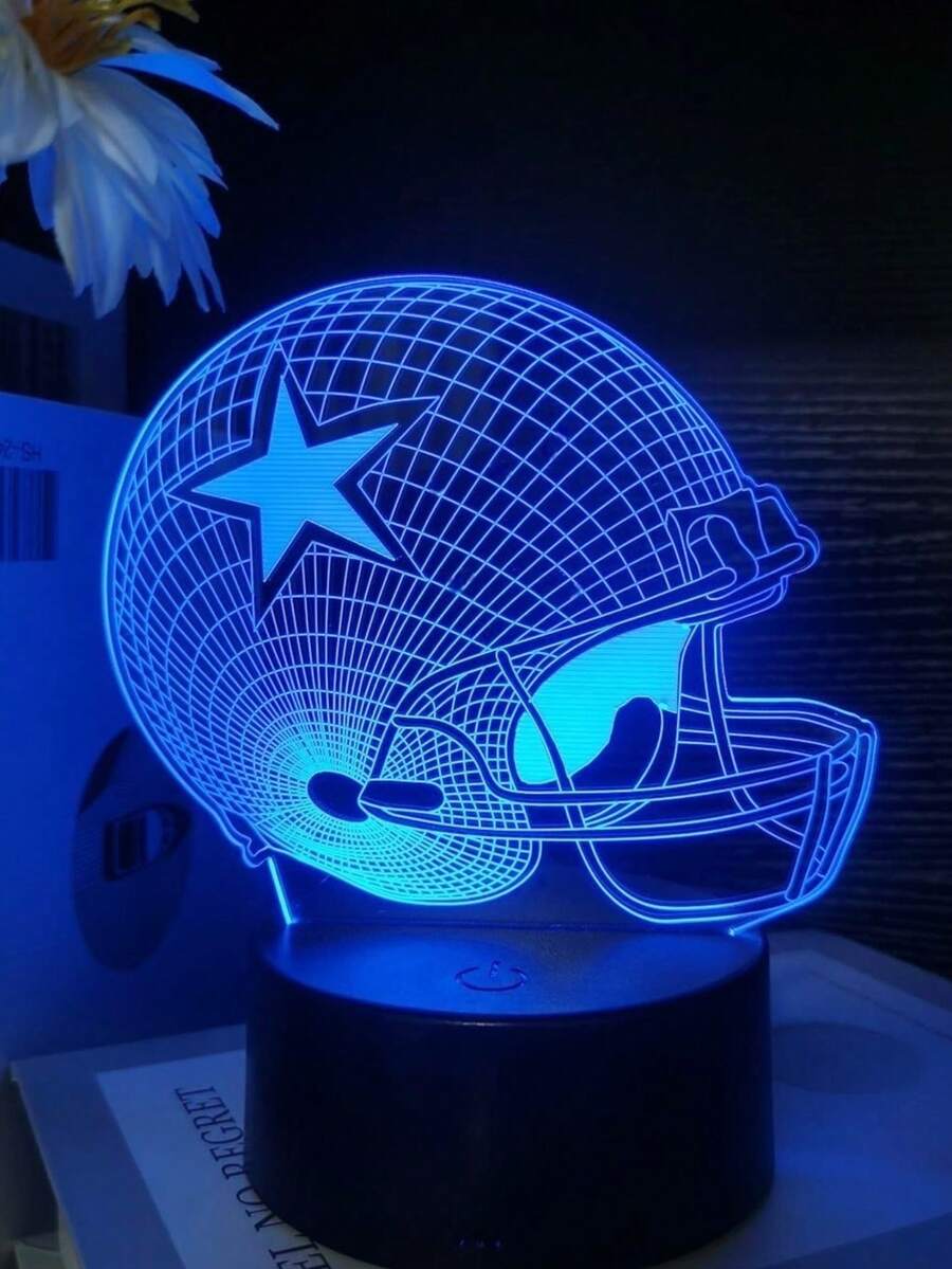 1pc Acrylic Football Helmet Protective Gear 3d Led Night Light With Smart Black Base, 7 Colors - Black - View 1