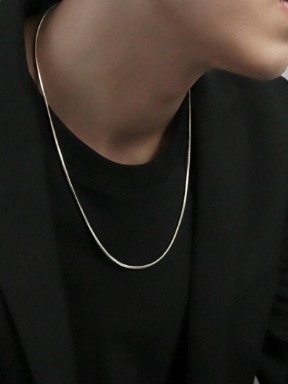 1pc Simple Style Titanium Steel Hongkong Style Personalized Necklace, Unisex, Short Thin Chain