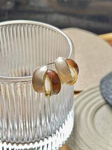 1對幾何雙弧形耳釘 - 彩色 - 查看 1