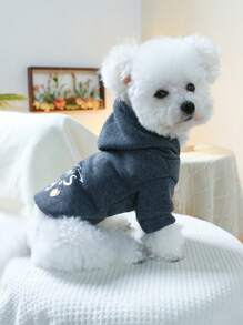 PETCIRCLE 1件宠物衣服，狗/猫连帽卫衣，印花套头衫，适合小型/中型犬 - 深灰色 - 查看 3