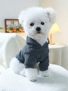 PETCIRCLE 1件宠物衣服，狗/猫连帽卫衣，印花套头衫，适合小型/中型犬 - 深灰色 - 查看 4