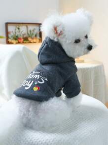 PETCIRCLE 1件宠物衣服，狗/猫连帽卫衣，印花套头衫，适合小型/中型犬 - 深灰色 - 查看 2