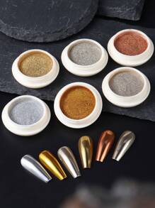 6件装金银色指甲粉颜料镜面金属摩擦美甲亮片装饰 - 金色 - 查看 9