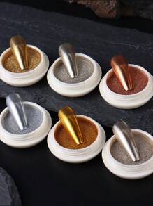 6件装金银色指甲粉颜料镜面金属摩擦美甲亮片装饰 - 金色 - 查看 8