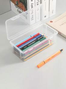 1pc Pencil Organizer Holder For Stationery With Large Capacity Transparent Pen Container, Suitable For Coloring Pencils, Crayons, Drawing And Sketching Pens - Clear - View 4