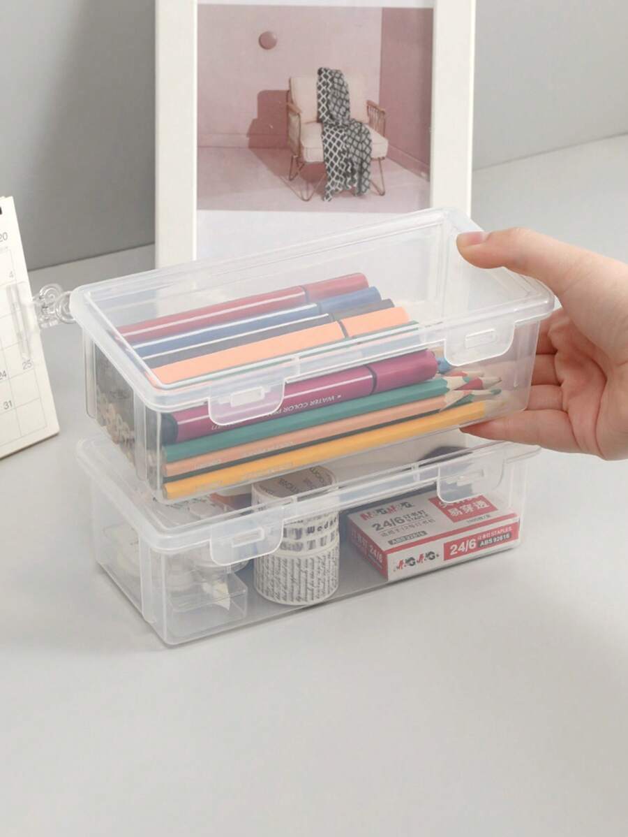 1pc Pencil Organizer Holder For Stationery With Large Capacity Transparent Pen Container, Suitable For Coloring Pencils, Crayons, Drawing And Sketching Pens - Clear - View 1