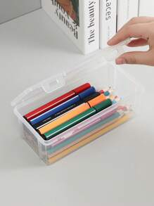 1pc Pencil Organizer Holder For Stationery With Large Capacity Transparent Pen Container, Suitable For Coloring Pencils, Crayons, Drawing And Sketching Pens - Clear - View 2