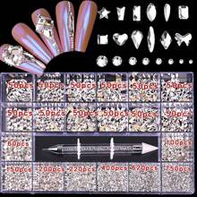 Nail Art Flat Back Rhinestone Set, 21 Compartments Storage Box With 2500pcs Round Rhinestones And 600pcs  Asymmetrical Shaped Rhinestones, Including Glue Pen, Suitable For DIY Nail Decoration - 白色 - 查看 2