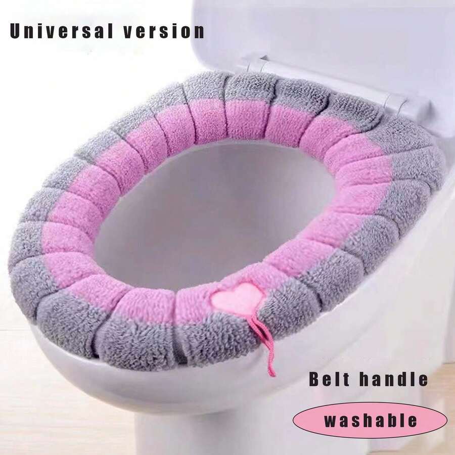 1pc Comfortable Knitted Toilet Seat Cover, Washable Bathroom Toilet Mat