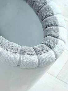 1 cái Hai tông màu Bọc ghế nhà vệ sinh , Hiện đại Polyester Chần Phòng vệ sinh Chỗ ngồi Dính Tấm lót - trắng + xám - Xem 3