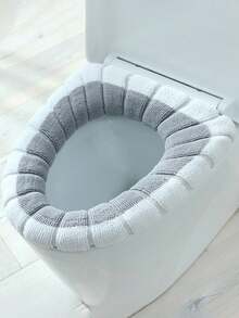 1 cái Hai tông màu Bọc ghế nhà vệ sinh , Hiện đại Polyester Chần Phòng vệ sinh Chỗ ngồi Dính Tấm lót - trắng + xám - Xem 2