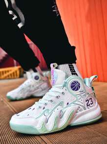 高幫男孩鞋,透氣,防滑,耐磨,合適的適用於秋天籃球聯係,中間學校運動鞋 - 彩色 - 查看 2