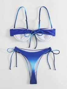 时尚性感渐变色侧系带比基尼套装 夏季 - 藍色 - 查看 3