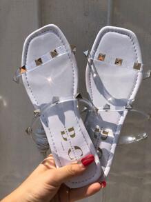 Fashion Sandals Detail In Transparent Strip Stud Model 16-31 - White - View 1