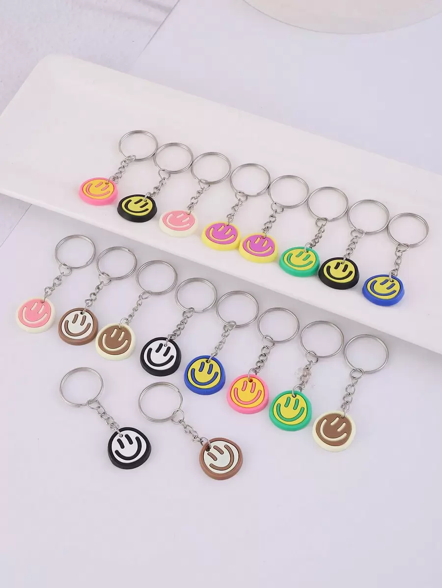 18 件笑脸钥匙扣派对礼品，适合节日、派对、返校礼物 - 彩色 - 查看 1