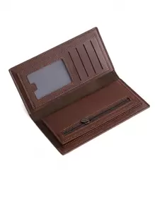 新款复古风格时尚两折男士钱包简约多槽拉链学生钱包超薄便携现金白领女性适合女士大学工作商务通勤办公室周年纪念情侣生日礼物情人节礼物男士钱包钱包长款钱包 - 咖啡棕 - 查看 8