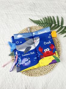 1本寶寶藍色海洋主題抗撕裂卡通尾巴布書,早教玩具配有婴儿声音装置、突突纸,是新生儿的完美礼物 - 藍色 - 查看 6