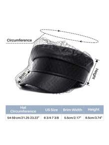 1pc  Fiddler Cap Newsboy Hat PU Leather Visor Beret Cap Paperboy Gatsby Hat - Black - View 8