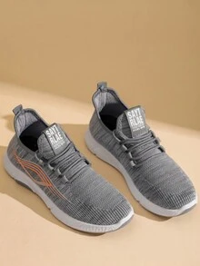 男款飛織網眼透氣防臭運動休閒鞋 - 米色 - 查看 3