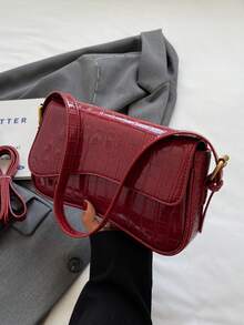New Autumn Embossed Shoulder Bag For Office And Shopping - Burgundy - View 4