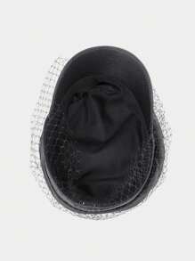 1pc  Fiddler Cap Newsboy Hat PU Leather Visor Beret Cap Paperboy Gatsby Hat - Black - View 7