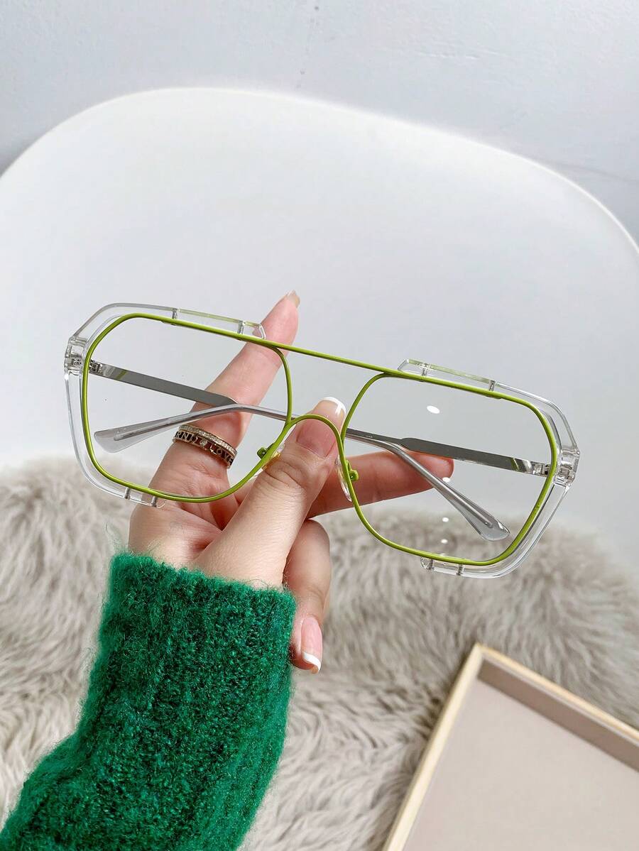 1 件女士飞行员风格镜框透明镜片眼镜，日常佩戴的时尚配饰 - 彩色 - 查看 1