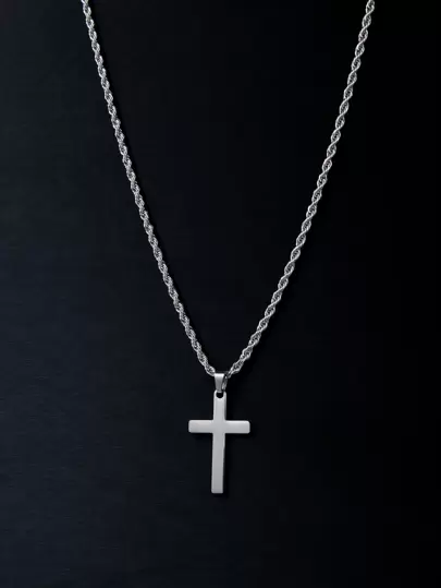 1 Peça Nova Chegada Estilosa De Aço Inoxidável E Titânio Colar Com Pingente De Cruz Masculina, Corrente Trançada, Adequado Para Uso Diário E Como Presente