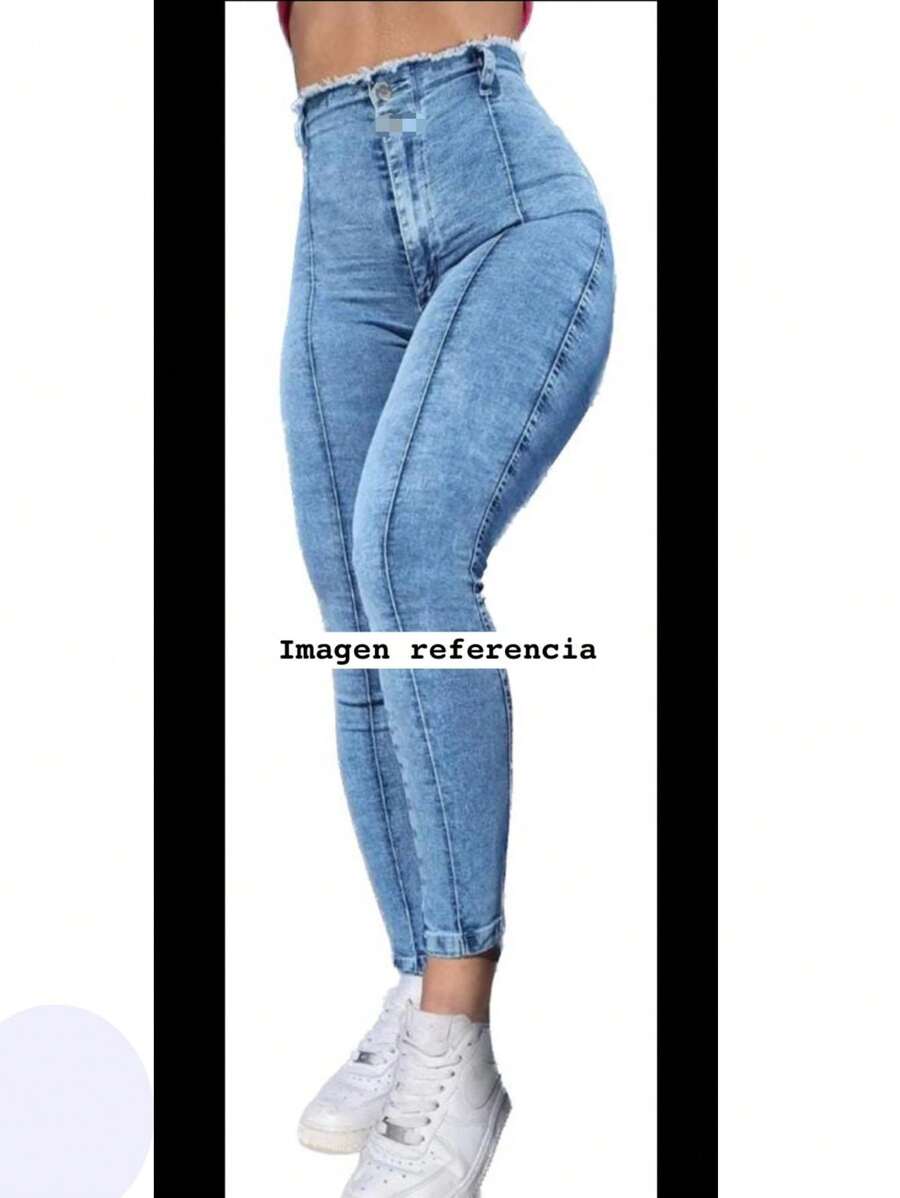 Pantalon tubo con raya en medio - Lavado ligero - Ver 1