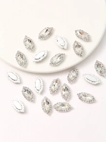 50pcs 7x15mm Colorful Glass Crystal Cloth Sewing Button With Claw Chain, For Diy Headwear, Clothing, Shoes & Bags Sewing Accessories - White - View 2