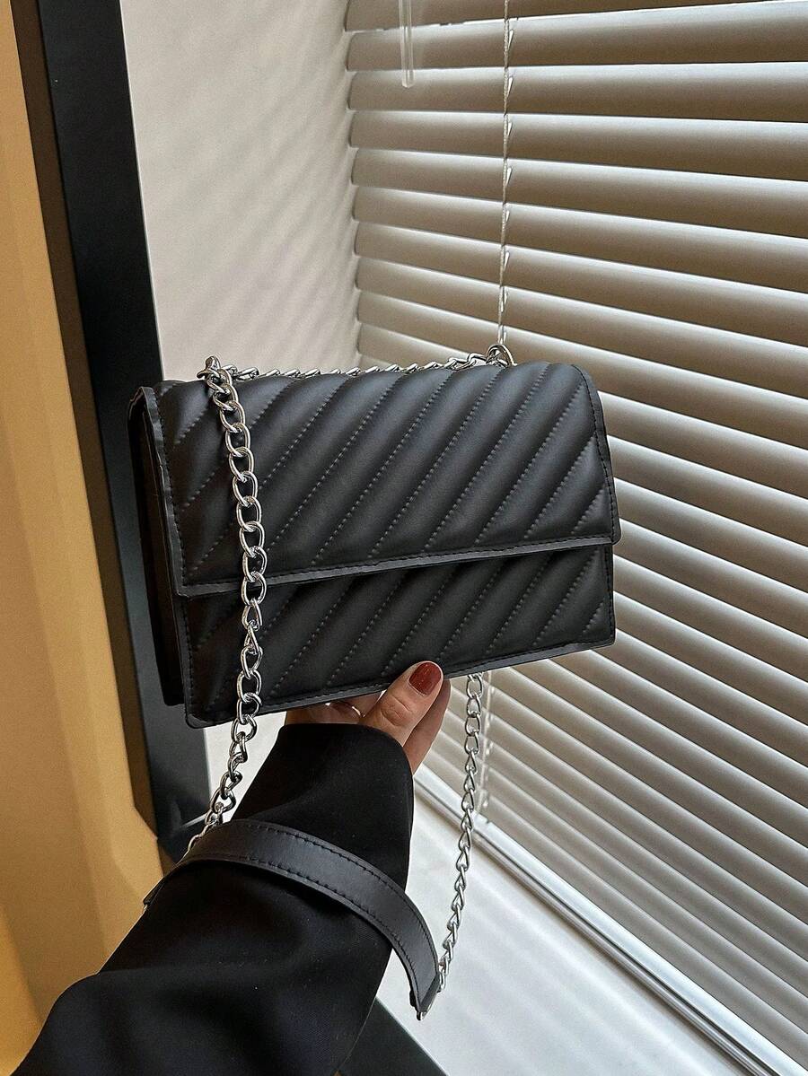 Túi Crossbody Nữ màu trơn Chuỗi Tay cầm Top Giải trí - màu đen - Xem 1