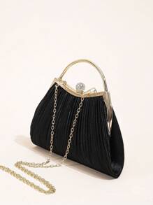 1 件女士褶皱晚装包，优雅褶皱吻锁扣晚装包，闪亮金属支架斜挎手拿包 - 黑色 - 查看 2