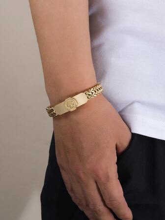 1 pieza Pulsera de acero inoxidable chapada en oro de 18 quilates con el elemento árbol de la vida, regalo para citas de hombres