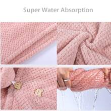 1 件超细纤维毛巾包，纽扣闭合干发巾，速干发巾（粉色/米色）家居浴室装饰返校发帽 - 粉色 - 查看 7