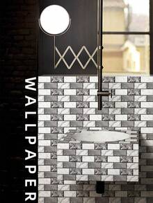 9 件/套灰色和白色大理石圖案 Pvc 瓷磚貼紙 3.94*7.87 英寸,適用於廚房、浴室、客廳、洗衣房、現代家居裝飾裝修即剝即貼壁紙