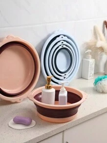 1pc Portable Foldable Basin, Multifunctional Collapsible Washbasin For Camping, Household Use - Pink folding basin - View 2