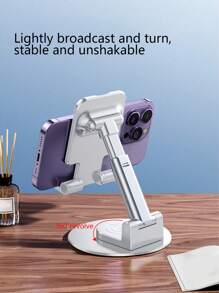 1pc Foldable & Extendable Phone Stand, 360° Rotatable Aluminum Alloy Base, Slouchy Streaming Portable Holder - White - View 7