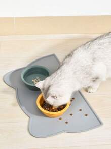 1pc Gray Cat Shaped Silicone Pet Food Mat For Indoor Home Use, Suitable For Cats And Dogs - Grey - View 2