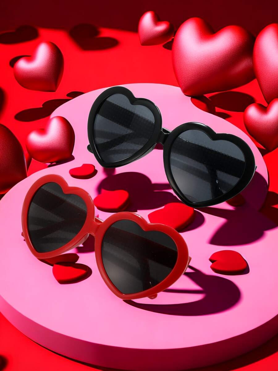 2 件心形时尚眼镜礼品套装，适合女性和情侣，非常适合约会、海滩、泳池派对。时尚且具有装饰性的眼镜。（不含眼镜盒，配有防丢绳和眼镜布）