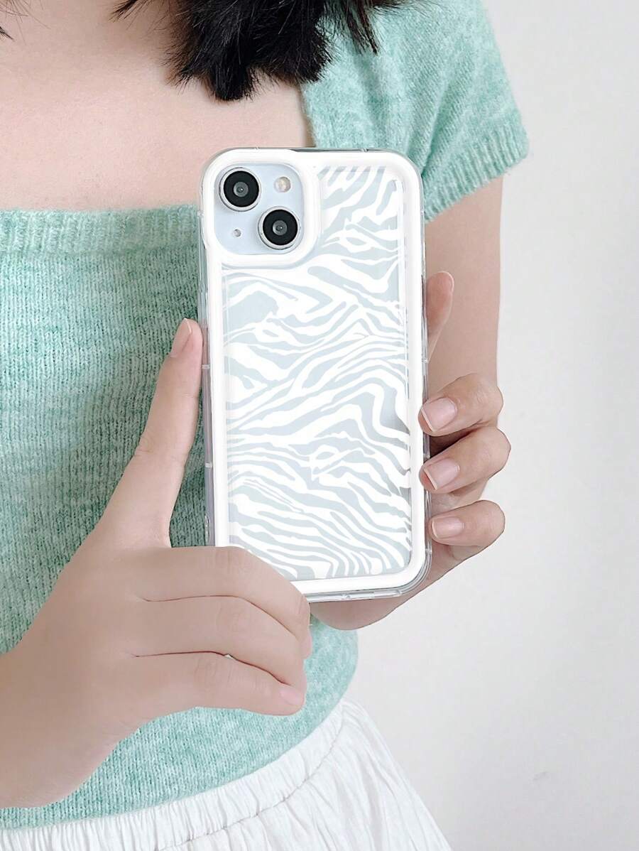 1 pieza Funda para móvil simple con patrón de cebra absorción de impactos compatible con iPhone - transparente - Ver 1
