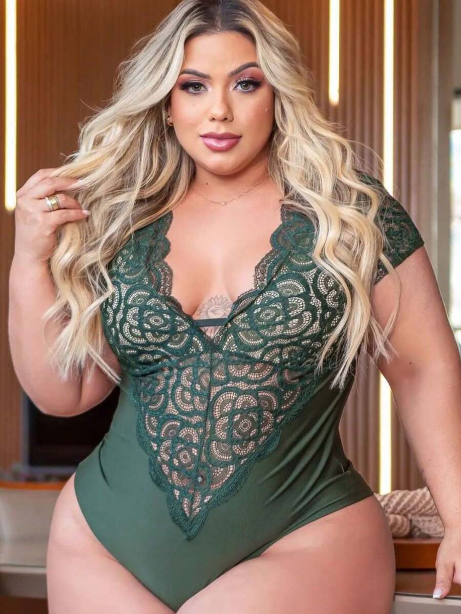 Plus Size Bodysuits - Green - View 1