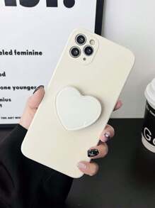 1pc Beige Drop-proof Tpu Phone Case And 1pc 360° Rotating Foldable Heart-shaped Stand Compatible With Apple, Samsung, Xiaomi, Huawei And Oppo Smartphones