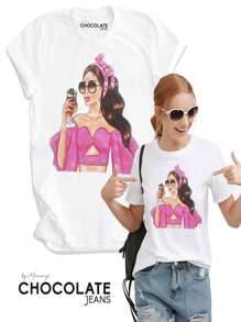 Koko Beautiful Chocolate Jeans T-Shirt With Rhinestones One Size - Champagne - View 1