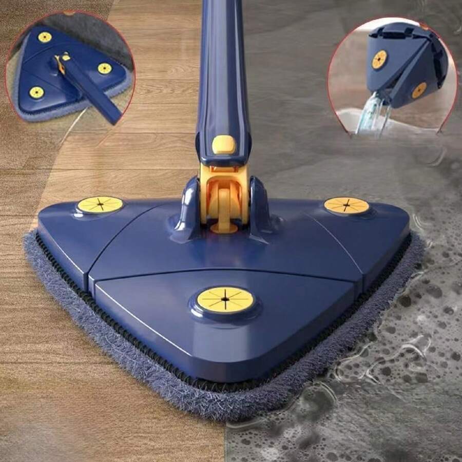 1pc Triangle Hands-free Washable Flat Mop, 360-degree Rotatable For Home Cleaning Of Walls, Floors And Toilets - Royal Blue - View 1