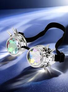 1pc Cyberpunk Style Steampunk Copper Rivet Design Kaleidoscope Multifaceted Prism Decorative Glasses, Perfect For Halloween, Cosplay Party, And Motorcycle Riding - Silver - View 2